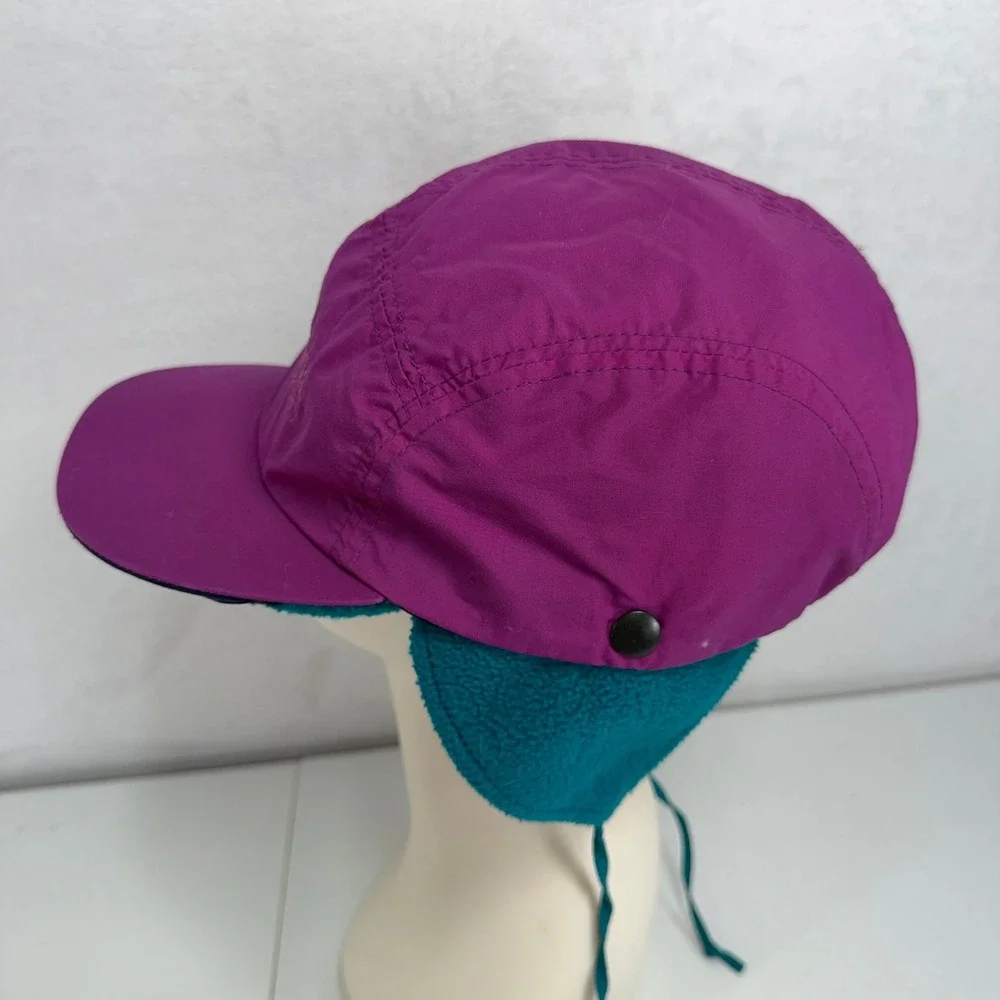 Vtg Columbia L 3 in 1 Trapper Ear Flap Cap Purple Teal Fleece Lined Gorpcore Hat
